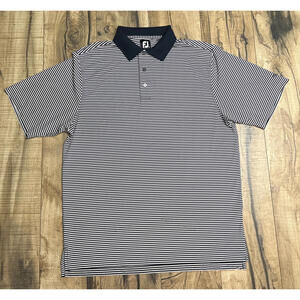 FootJoy FJ Golf Performance Stretch Polo Shirt Blue White Striped Large.